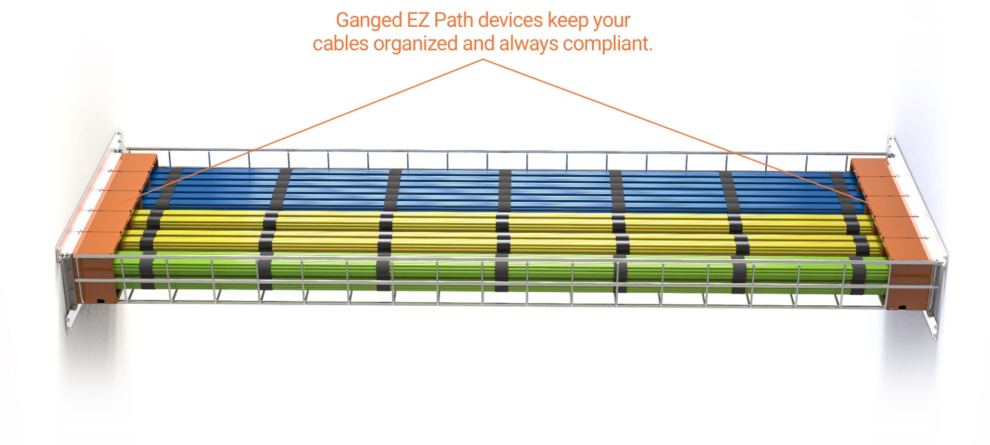 Graphic showing cables in basket tray feeding into EZ-Path devices