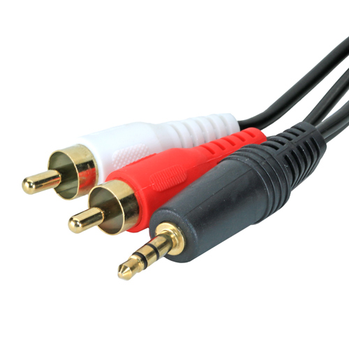 15m Audio 3.5mm Stereo Plug - 2 x RCA Plug Black PVC Cable