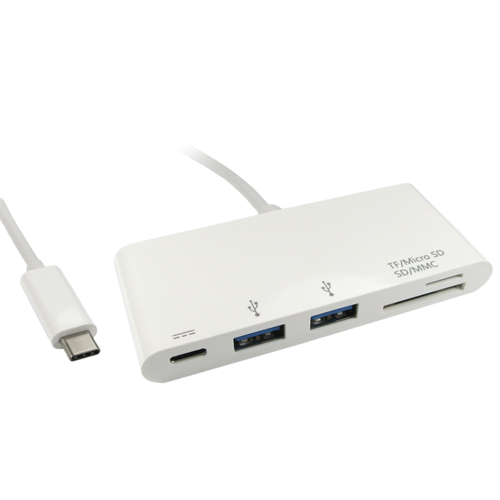 15cm USB 3.1c - 2 x USB 3.0 Hub + Card Reader with PD Function (Power Delivery)
