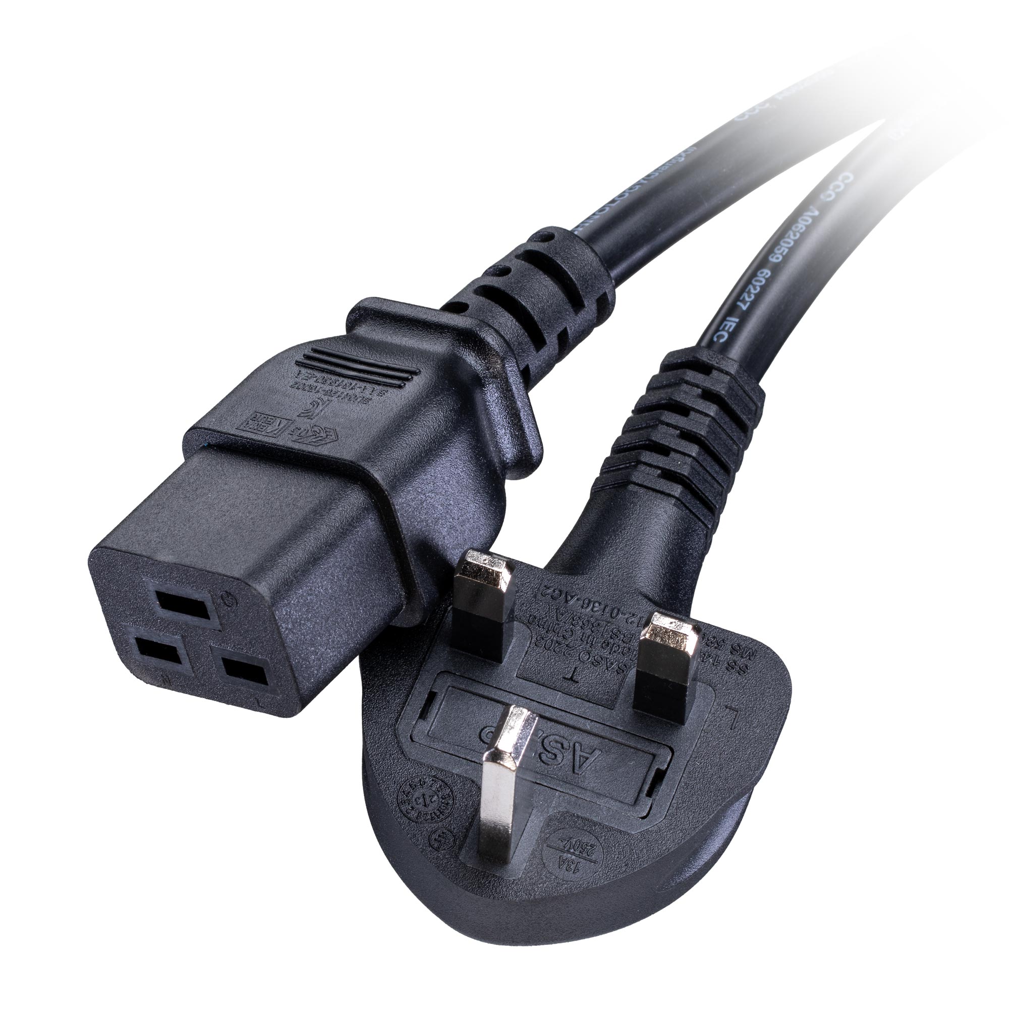 2.5m UK (13Amp) - IEC C19 Black PVC 1.5mm Power Lead