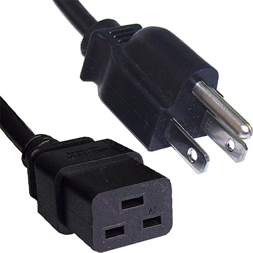 2m USA Plug (3Pin) - IEC C19 Black PVC Power Lead