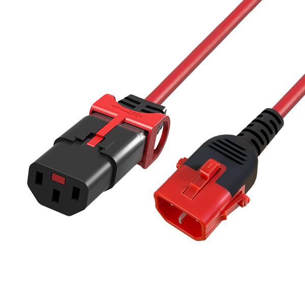 0.5m IEC C14 - IEC C13 IEC Dual Lock Red PVC 1.0mm Power Lead
