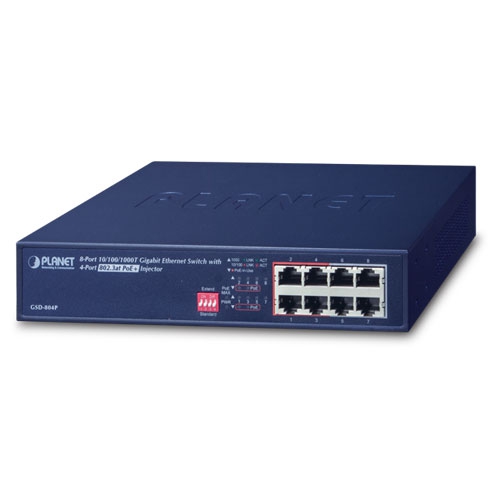 8 Port 10/100/1000 Switch with 4 Port 802.3af PoE Injector (55w)