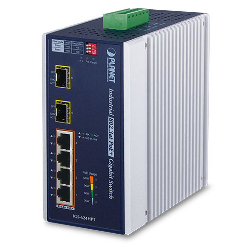 IP30 Industrial Gigabit 4 Port + 2 SFP PoE + Ethernet Switch