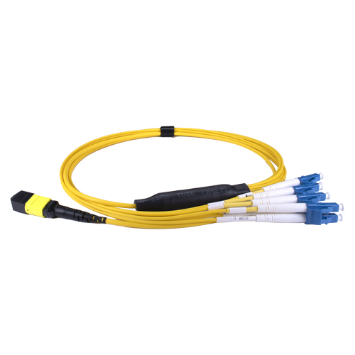 5m OS2 BASE-12 MTP (f) to 4X LC (DX) Breakout Yellow CPR Cable Method B